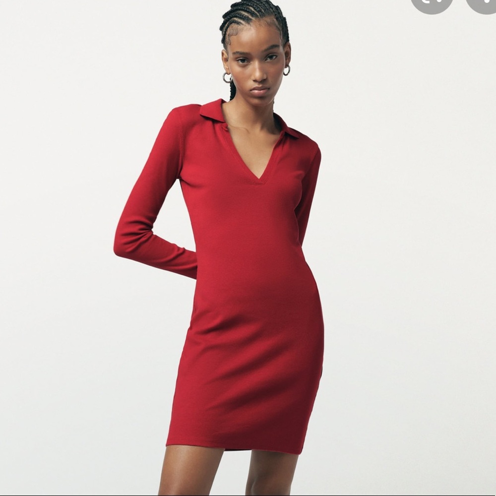 Zara red ribbed polo dress
